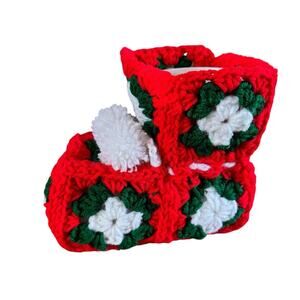 New Crochet Granny Square Christmas Boot Red White Green